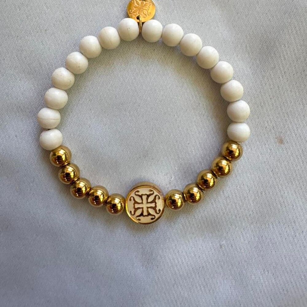 Rustic Cuff mini bracelet - whtie and gold - Picture 3 of 5